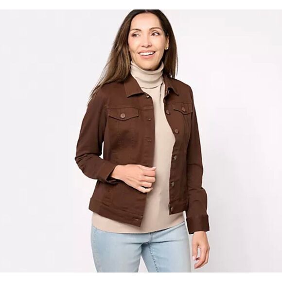 Belle by Kim Gravel Womens 2X Button Front Twill Jacket Knit Back Rust NWOT - Picture 5 of 9